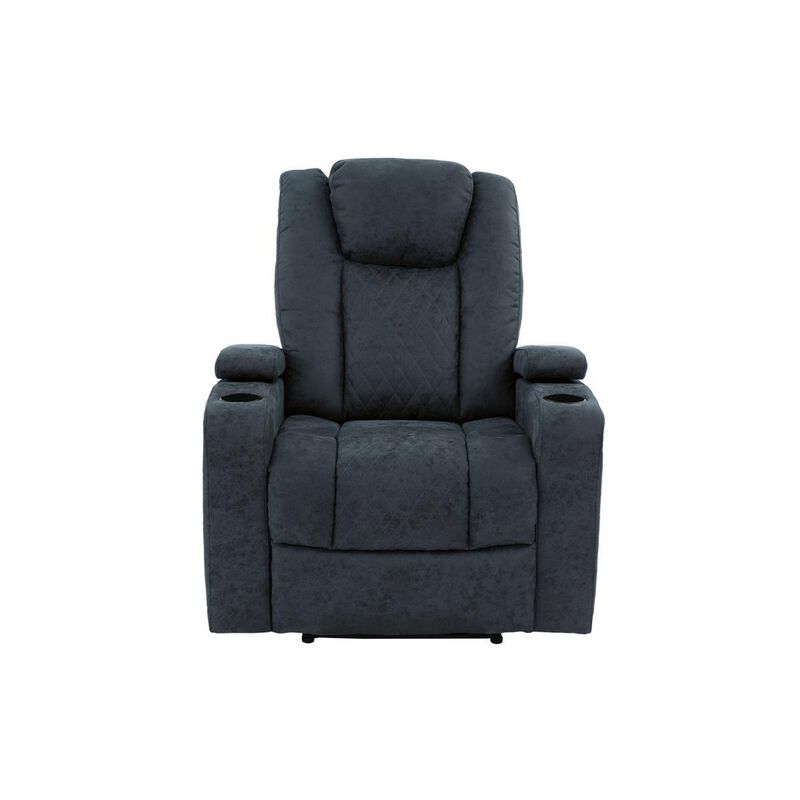 Kem 39 Inch Power Recliner Chair, Adjustable Headrest, Blue Faux Leather - Benzara