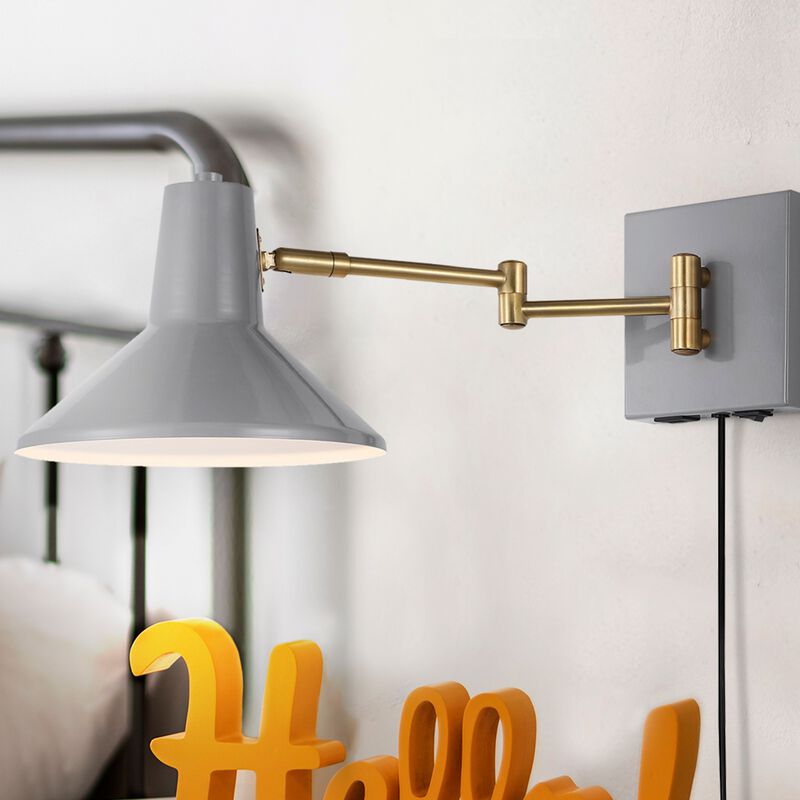 Hygge Swing Arm Modern Midcentury Iron USB Charging Port LED Sconce