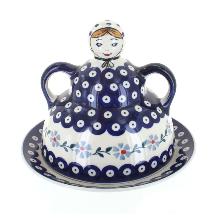 Blue Rose Polish Pottery Blue Butterfly Cheese Lady