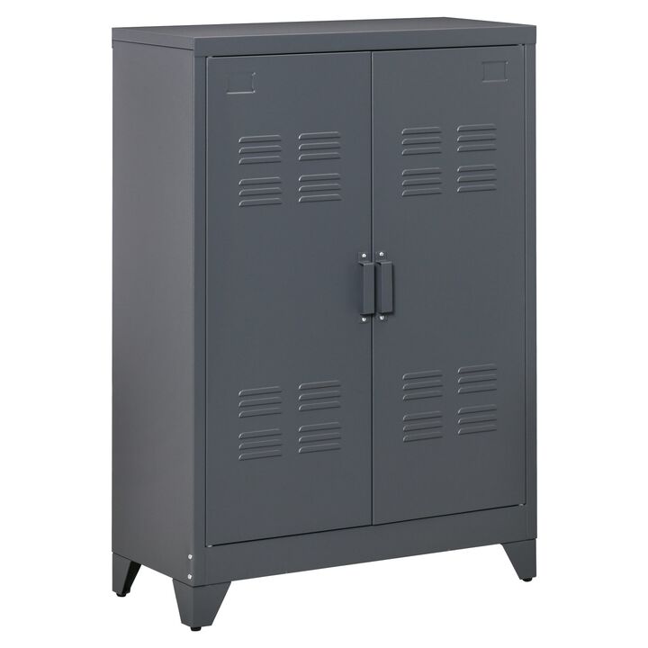 Gray Metal Organizer: Industrial 2-Tier Steel Cabinet for Home Office