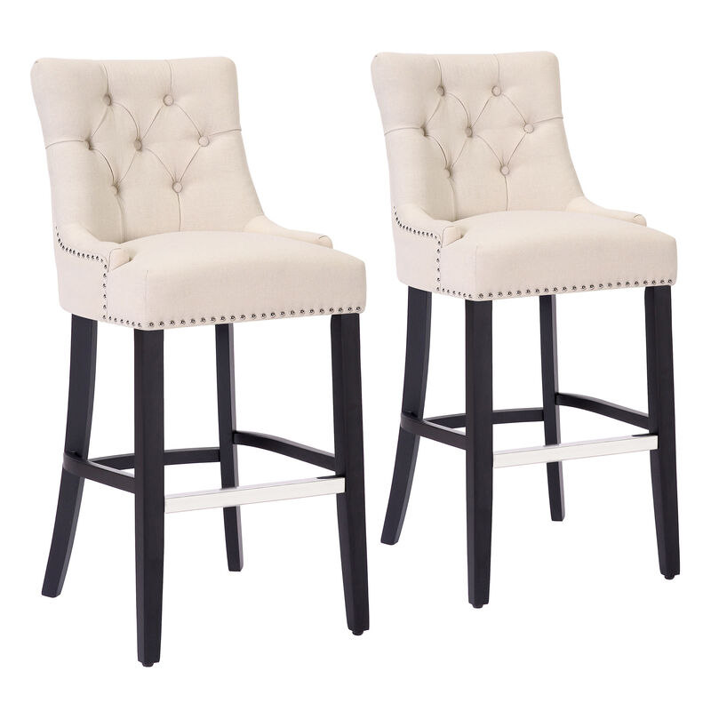 WestinTrends 29" Linen Fabric Tufted Upholstered Bar Stool (Set of 2), Black