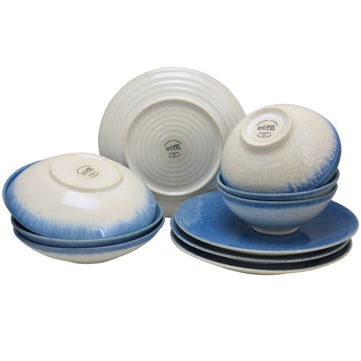 Gibson Elite 12 Piece OmbrÃ© Blue Double Bowl Dinnerware Set