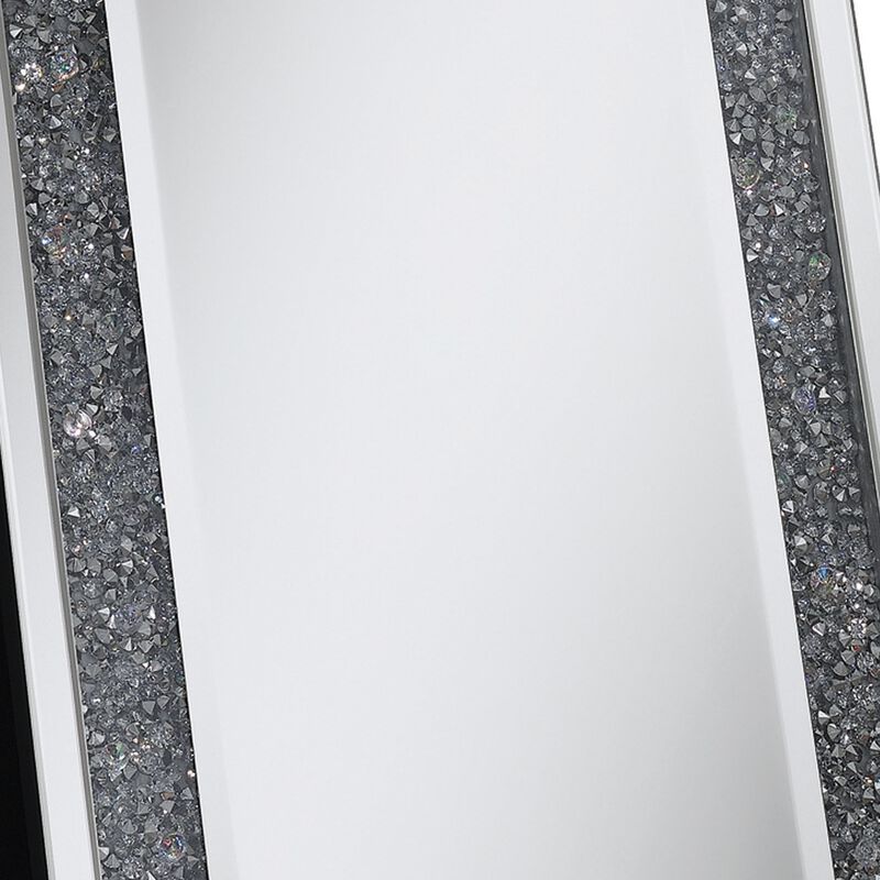 Cheval Mirror with Rhinestone Inlay and LED, Silver-Benzara
