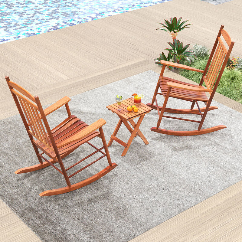 3-Piece Outdoor Poplar Wood Rocking Bistro Set – Patio Chairs and Table Combo