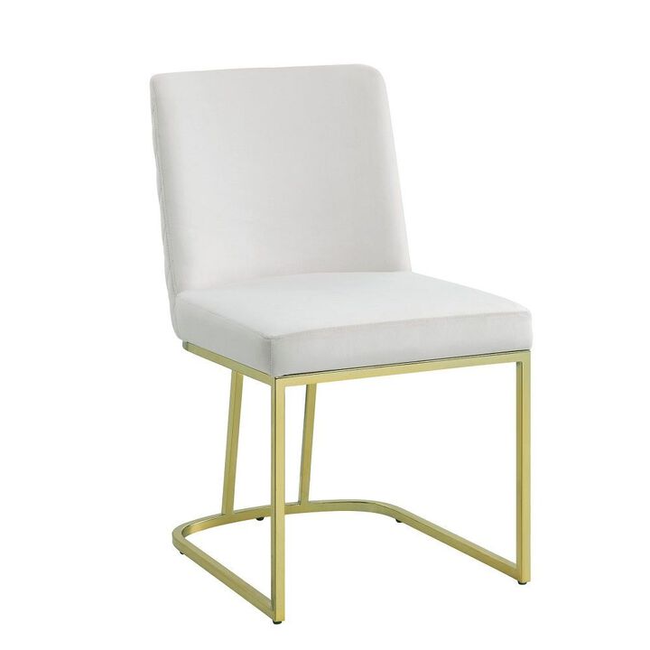 24 Inch Side Dining Chair Set of 2, Soft Off White Velvet, Gold Metal Base - Benzara