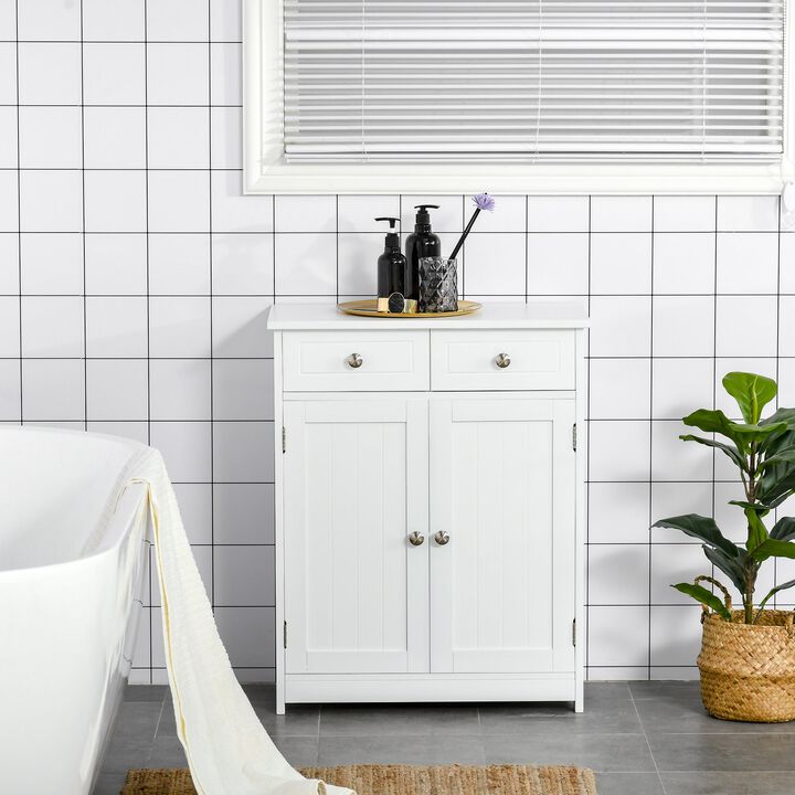 White Bathroom Tower: Freestanding Cabinet with Doors & Drawers