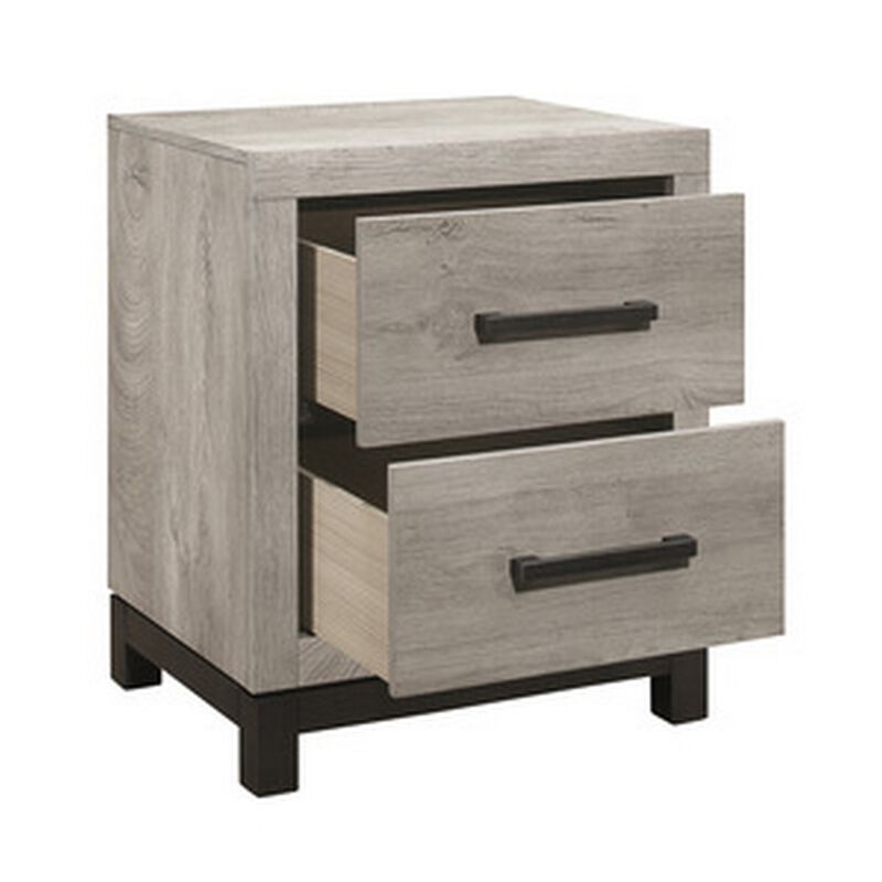 Deena 25 Inch Classic 2 Drawer Nightstand, Metal Handles, Wood Grain Gray-Benzara