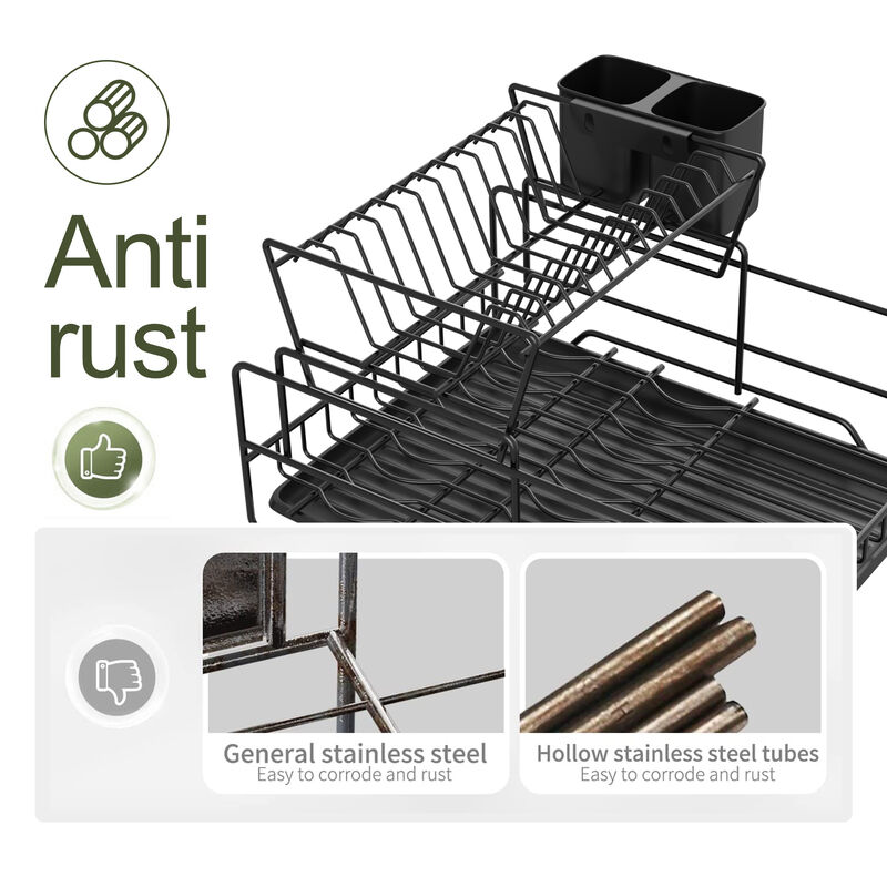 Dish Drying Rack, Metel 2-Tier Dish Rack Utensil Holder Kitchen Black