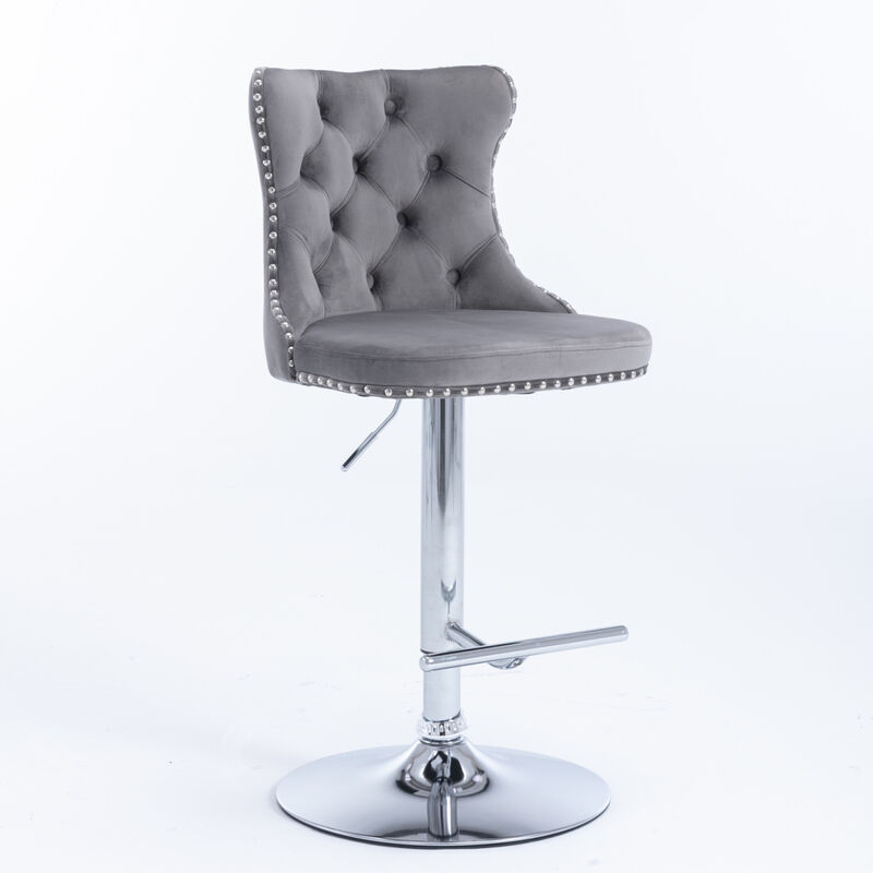 Gray Swivel Velvet Bar Stools (Set of 2)