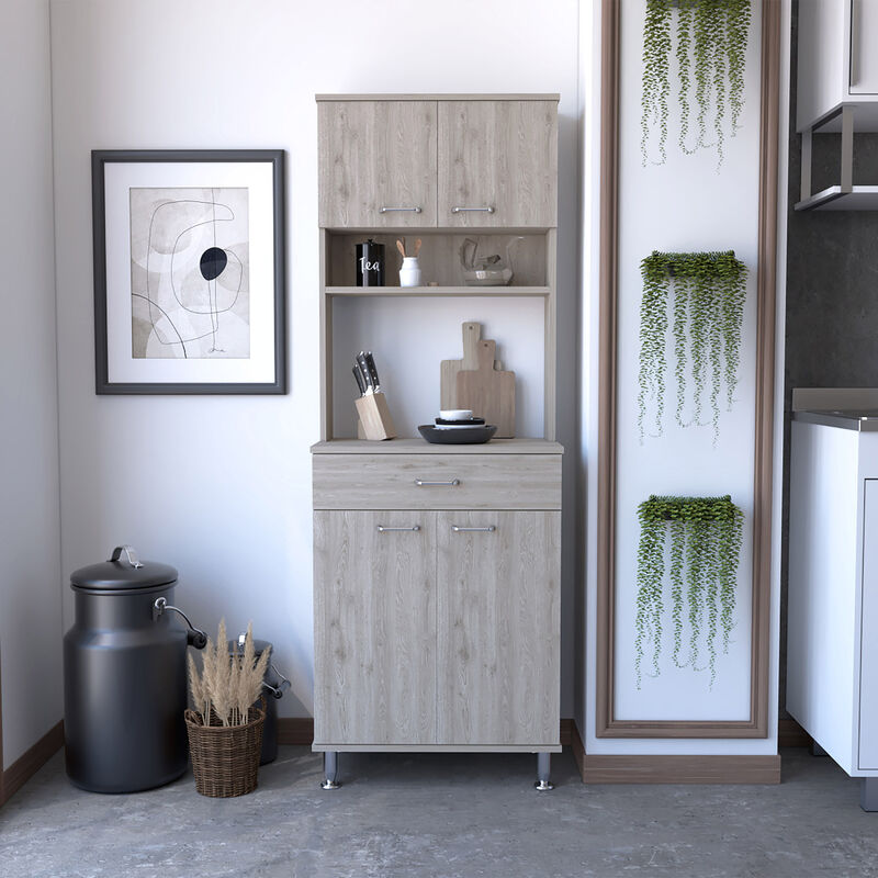 Della 60 Kitchen Pantry With Countertop, Closed & Open Storage - Light Gray