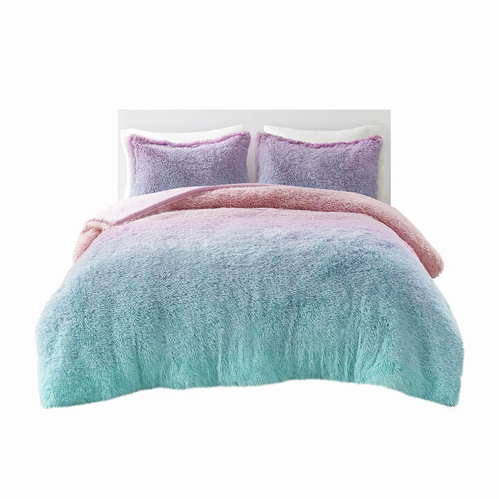 Gracie Mills Herman Luxe Ombre Shaggy Faux Fur Duvet Cover Set