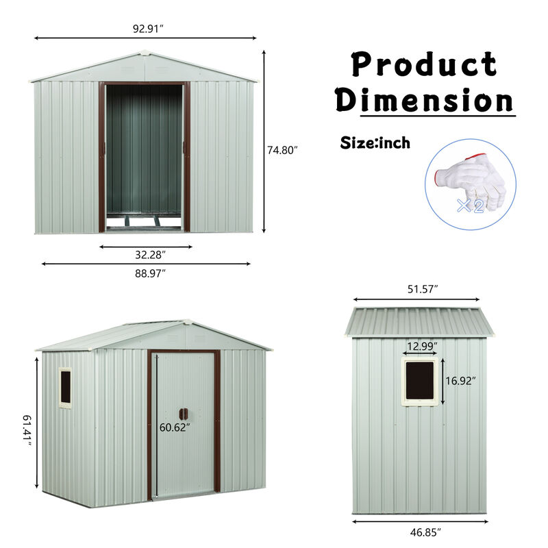 8FT X 4FT Outdoor Metal Storage Shed With Window White