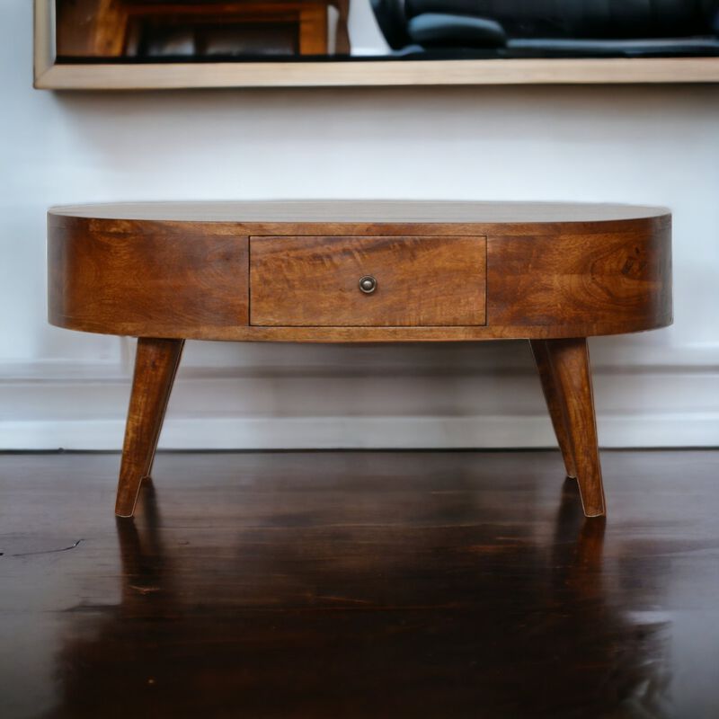 Chestnut Rounded Solid Wood 2 Drawer Coffee Table
