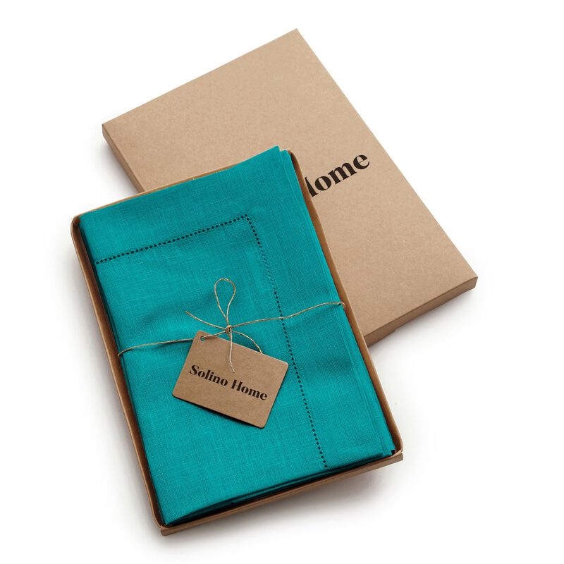 Solino Home 100% Pure Linen Dinner Napkins 20 x 20 Inch Set of 4 | Classic Hemstitch