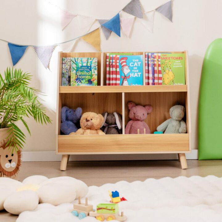 Hivvago 5-Cube Kids Bookshelf and Toy Organizer with Anti-Tipping Kits-Natural