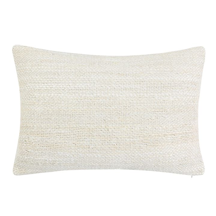 Alty Lumbar Throw Pillow, 14x20 Inch Ivory Woven Jute Design, Feather - Benzara