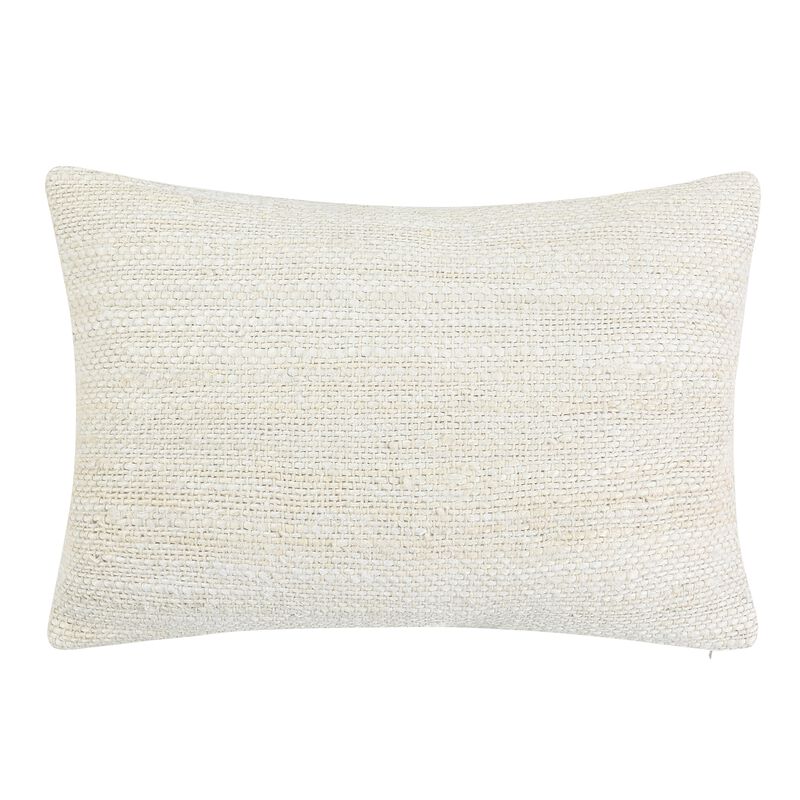 Alty Lumbar Throw Pillow, 14x20 Inch Ivory Woven Jute Design, Feather - Benzara
