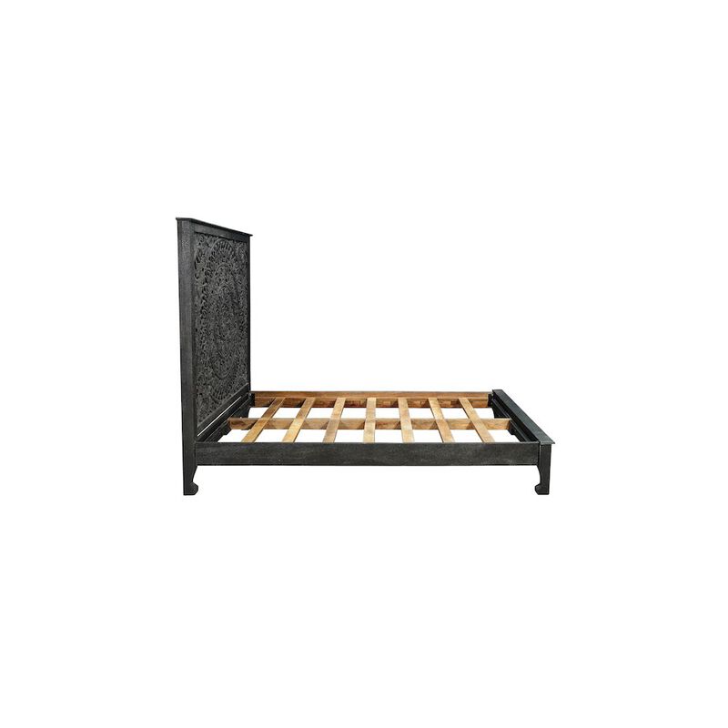Taran Designs Auden Floral Carved Solid Wood Queen Panel Bed