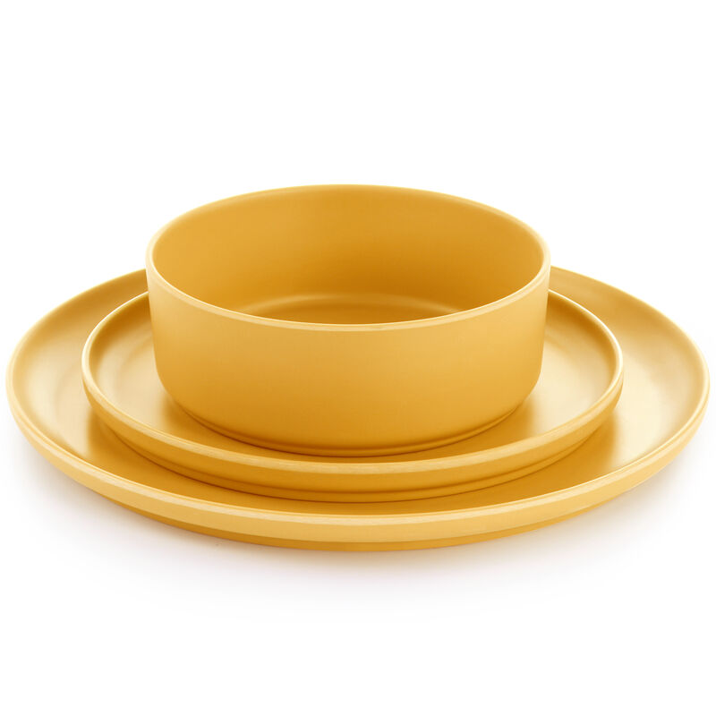 Gibson Home Canyon Crest 12 Piece Round Melamine Dinnerware Set in Yellow