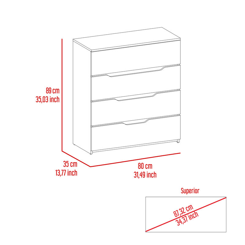 Zoe Dresser, Superior Top, Four Drawers - Black Light Oak