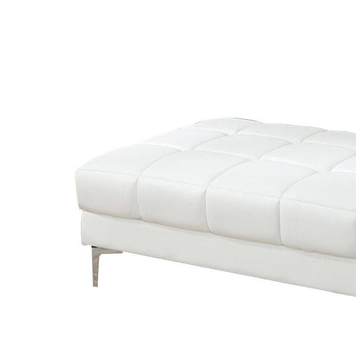 Modish Bonded Leather Ottoman In White-Benzara