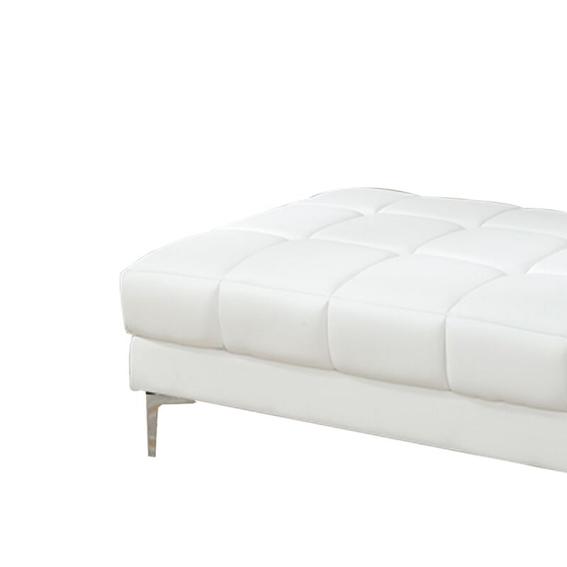 Modish Bonded Leather Ottoman In White-Benzara