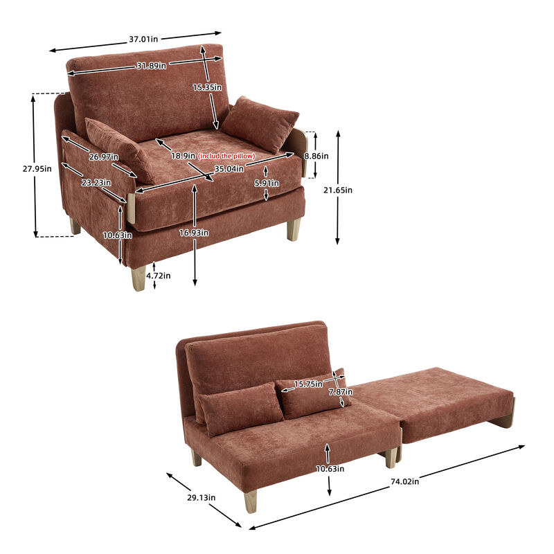 Merax Foldable Chenille Sofa Chair Convertible Futon Sleeper