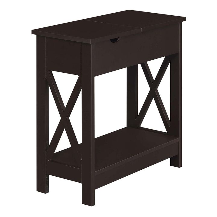 Convenience Concepts Oxford Flip Top End Table with Charging Station Espresso