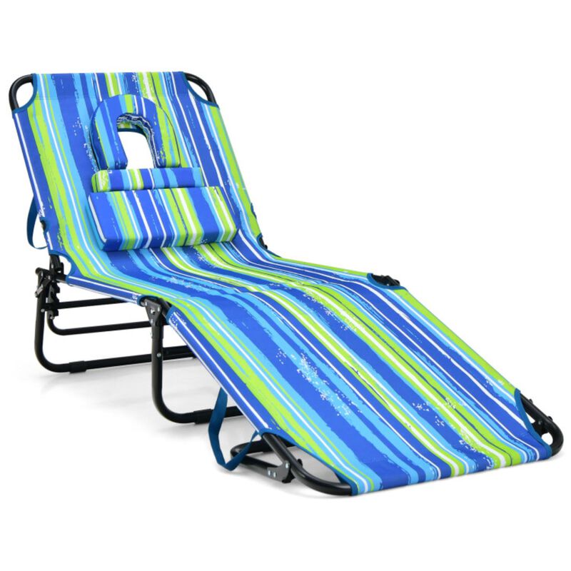 Hivvago Beach Chaise Lounge Chair with Face Hole and Removable Pillow