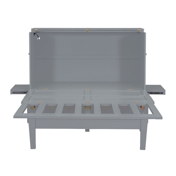 Queen Size Murphy Bed With USB Port And Removable Shelves On Each Side