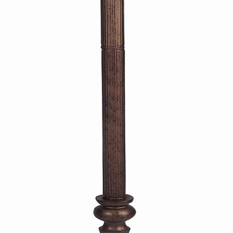 Swing Arm Metal Body Floor Lamp with Fabric Bell Shade, Bronze and Beige-Benzara