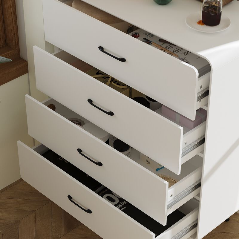 FUFU&GAGA Modern 4-Drawer Dresser with Sleek Black Handles & Legs (31.5" W x 15.7" D x 38.6" H), White