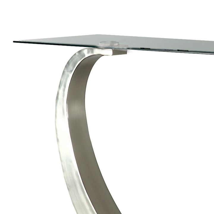 Rectangular Glass Top Sofa Table with Curved Pedestal Base, Black and Gray-Benzara