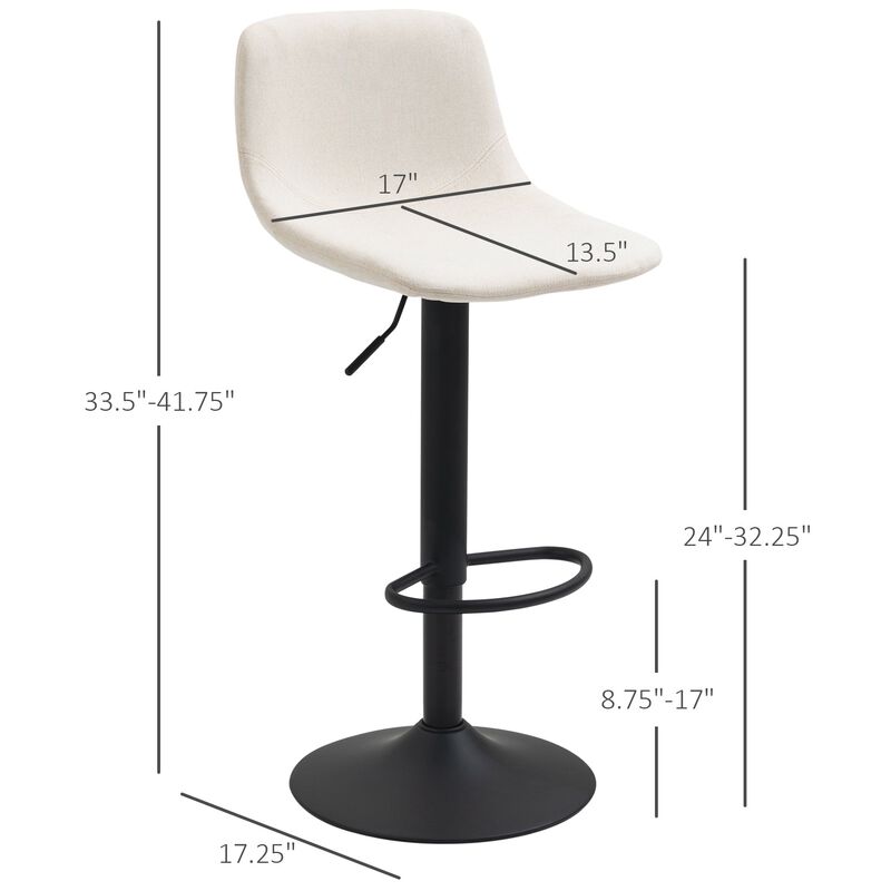 Cream White Bar Chairs: Set of 4 Adjustable Swivel Padded Stools