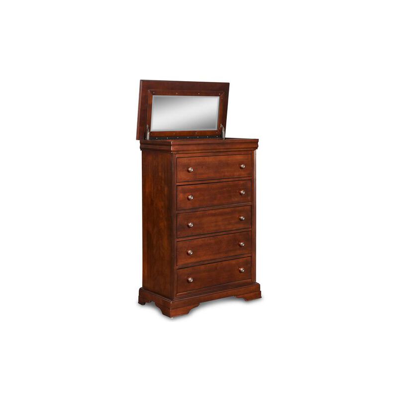 New Classic Furniture Versailles Solid Wood 5-Drawer Lift Top Chest in Bordeaux Cherry