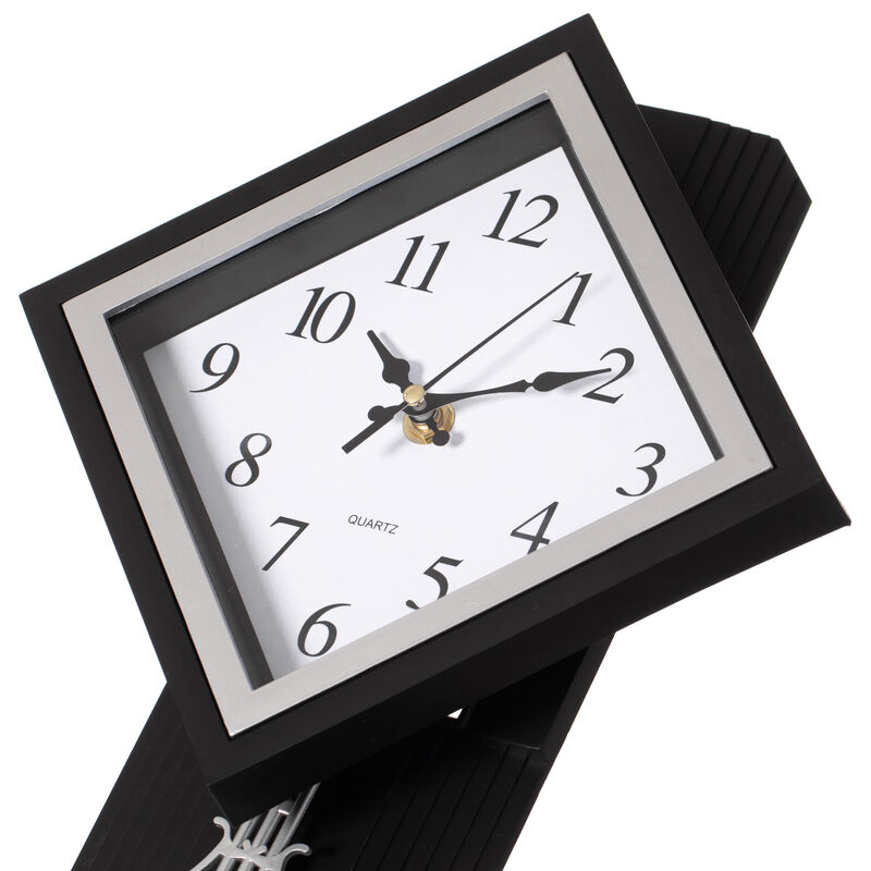 Wood-Look Pendulum Plastic Wall Clock, Farmhouse Decor for Living Room, Kitchen, or Dining Room, Silent Clock with Roman Numerals, Battery Powered, Large Decorative Wall Clock, Easy-to-Read, Brown