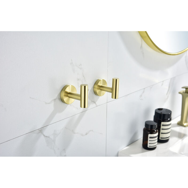 6-Pieces Brushed Gold Bathroom Hardware Set Sus304 Stainless Steel Round Wall Mounted Include