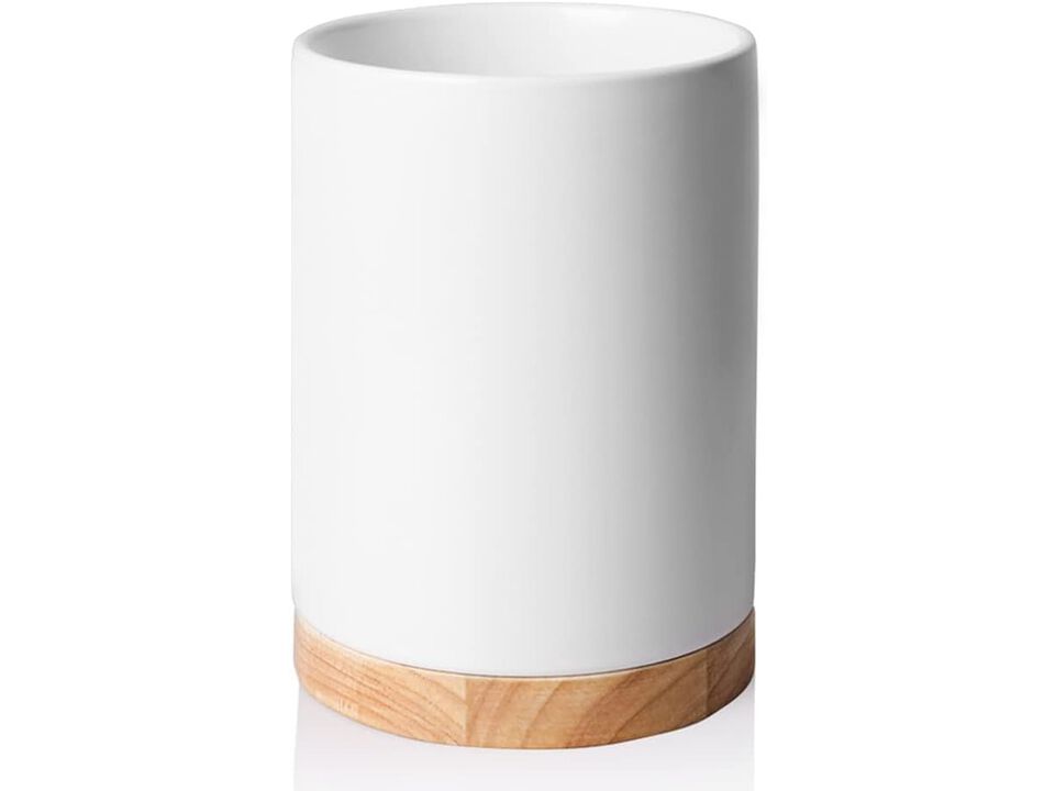 Sweejar Kitchen Utensil Holder with Wooden Bottom