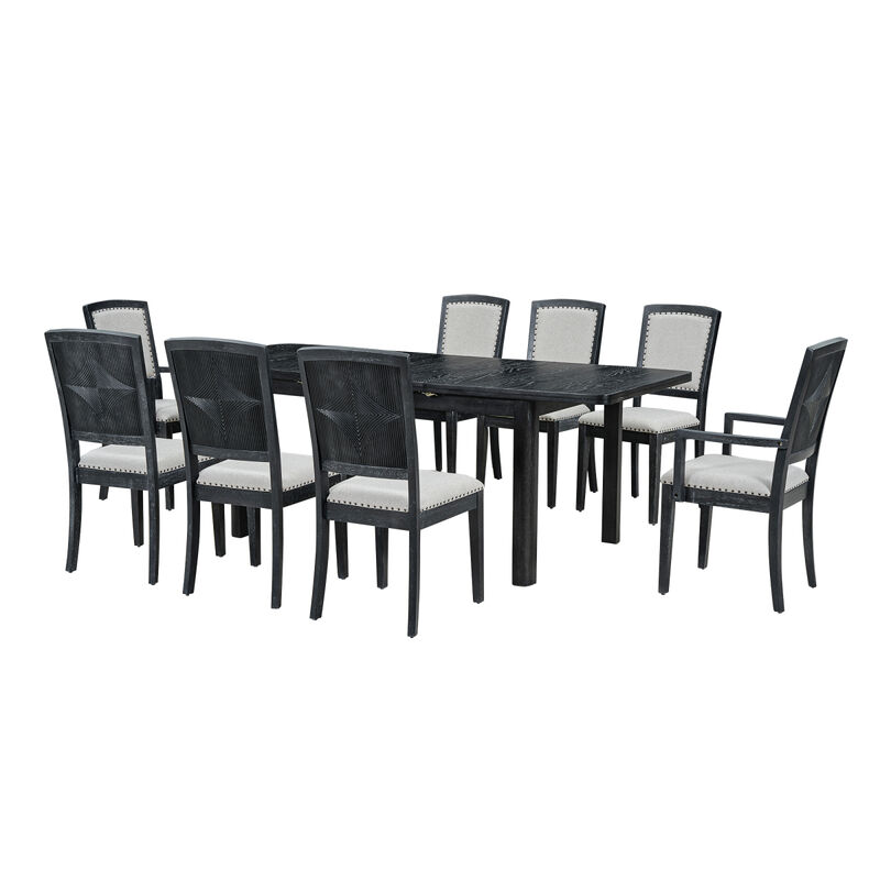 9-Piece Rustic Dining Set with Extendable Table