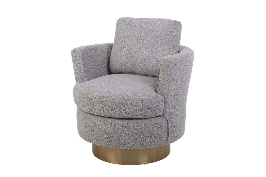 Grey Swivel Barrel Chair with Gold Base