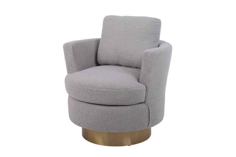 Grey Swivel Barrel Chair with Gold Base