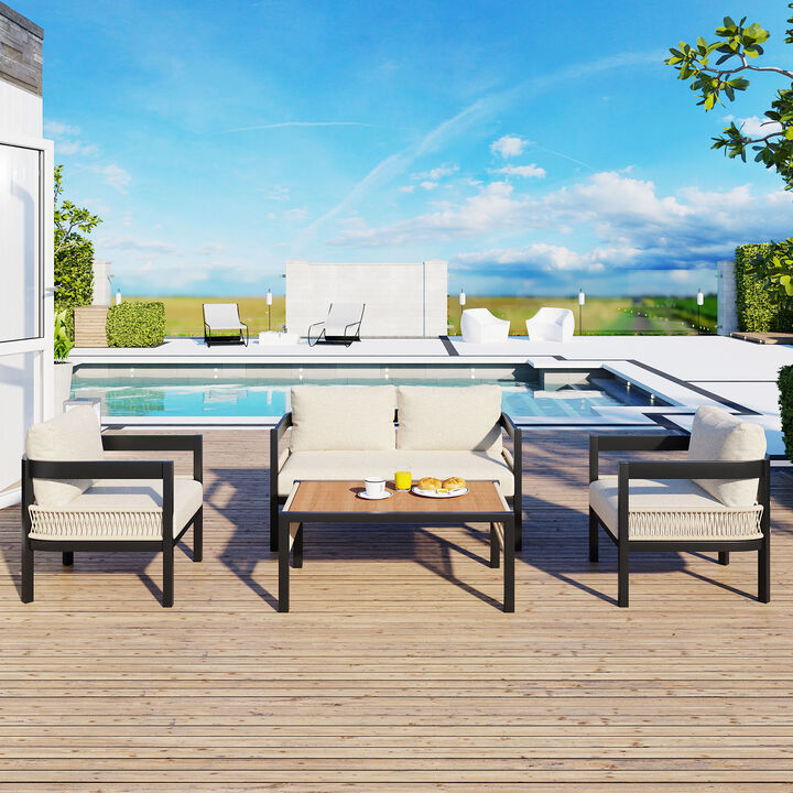 Merax Outdoor Iron Frame Sofa Set with 1 Table