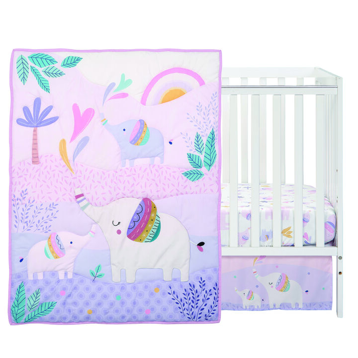 Bedtime Originals Elephant Dreams 3-Piece Pink Nursery Baby Crib Bedding Set