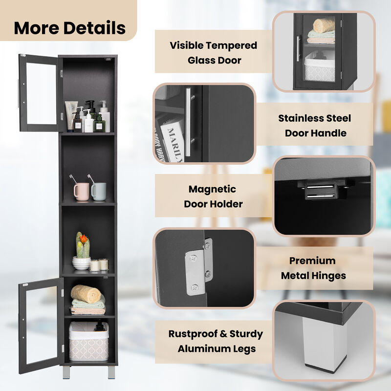 Costway 71'' Tall Tower Bathroom Storage Cabinet Organizer Display Shelves Bedroom Grey