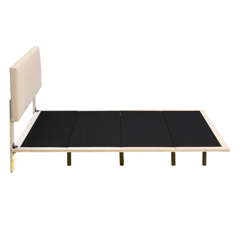 Queen Size Upholstered Bed With Sensor Light And Headboard, Floating Velvet Platform Bed
