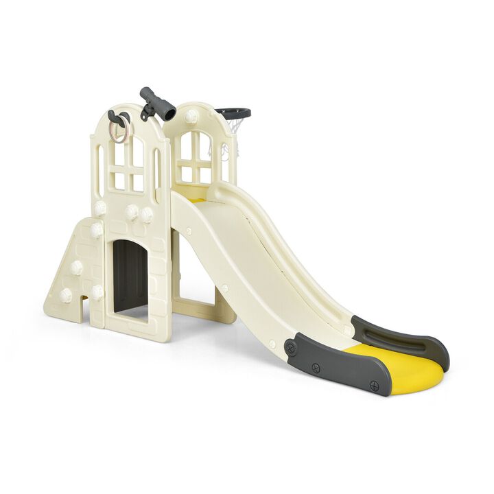 6-in-1 Toddler Climber Slide Playset with Basketball Hoop