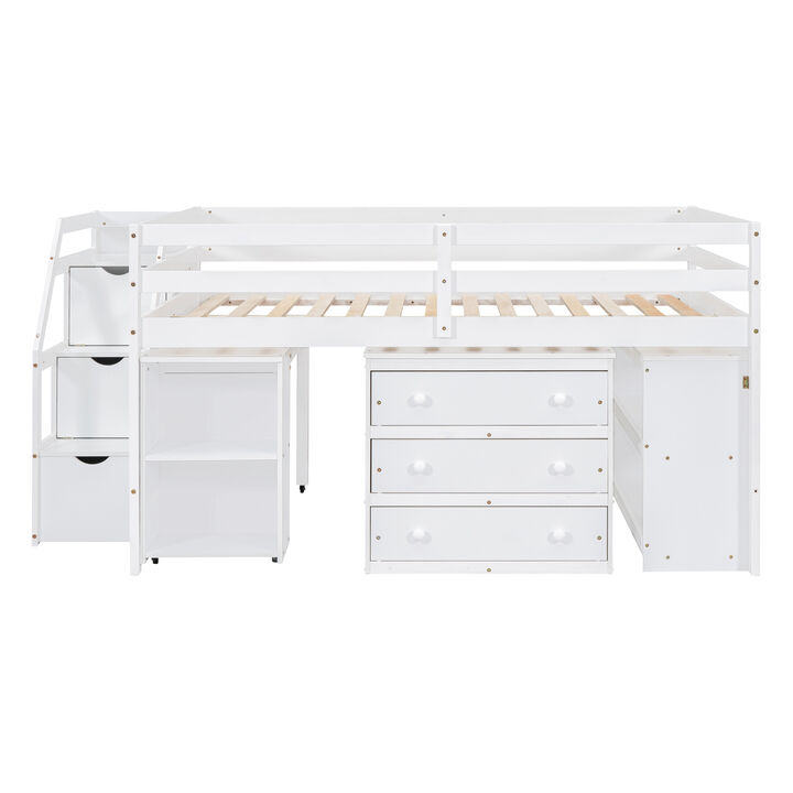 Merax Loft Bed with Writing Desk and 3 Drawers
