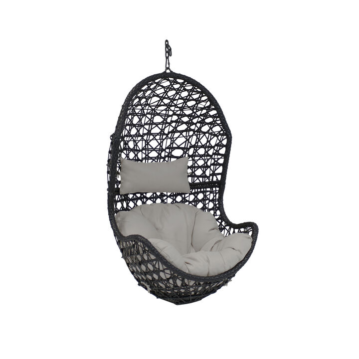 Sunnydaze Black Resin Wicker Basket Hanging Egg Chair with Cushions