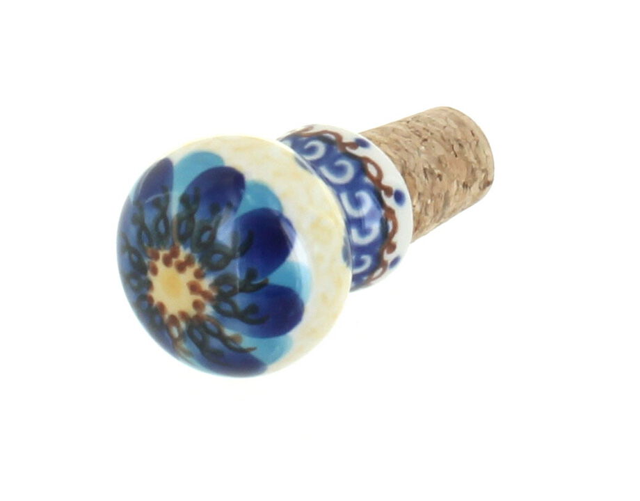 Blue Rose Polish Pottery Aztec Flower Wine Cork