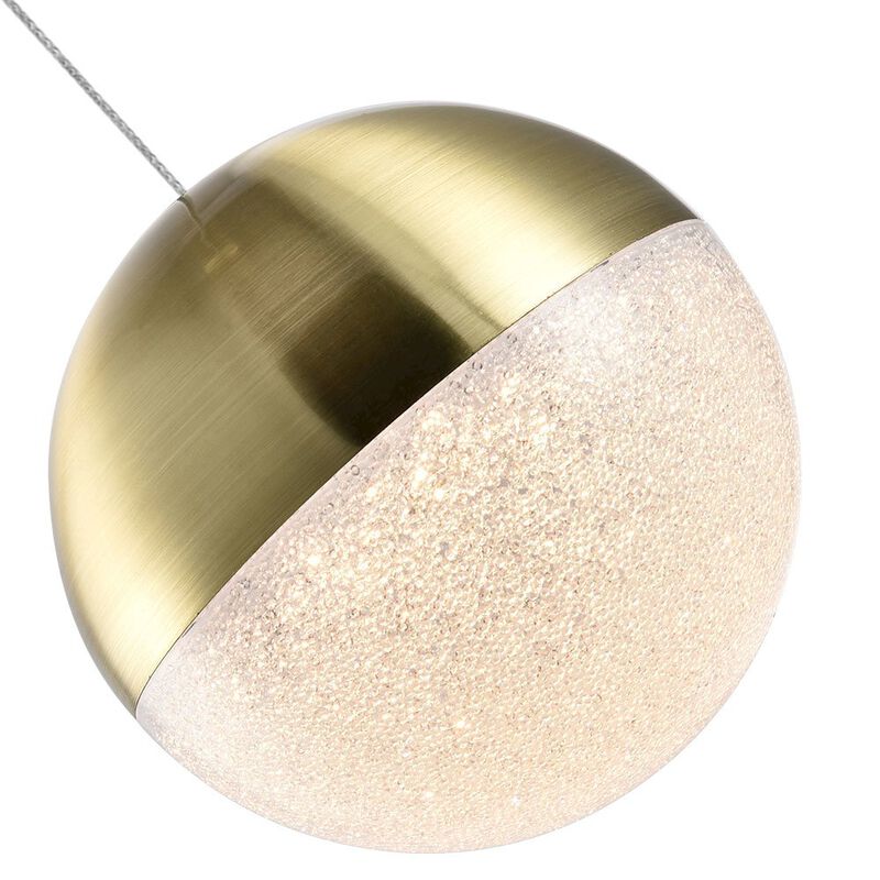 VONN Lighting Integrated LED Height Adjustable Pendant Light with Globe Shade in Brass